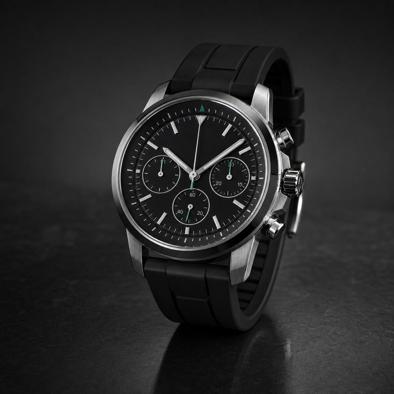 Sport chronograph wristwatch with black strap
